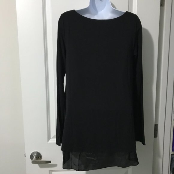 H By Bordeaux Black Layered Top Tunic Flowy Black XS NWT Ling Sleeve Round Neck - Picture 3 of 4